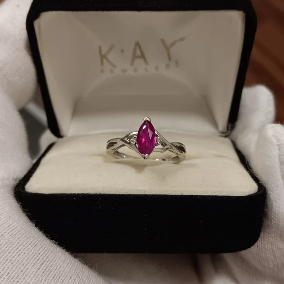 ❗️LAST DROP! 10K White Gold Ring Kay Jewelers Lab Ruby Diamonds Solid real 10kt - Picture 7 of 8
